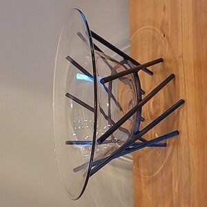 VINTAGE 90s Large Glass Centerpiece Bowl and Metal Stand